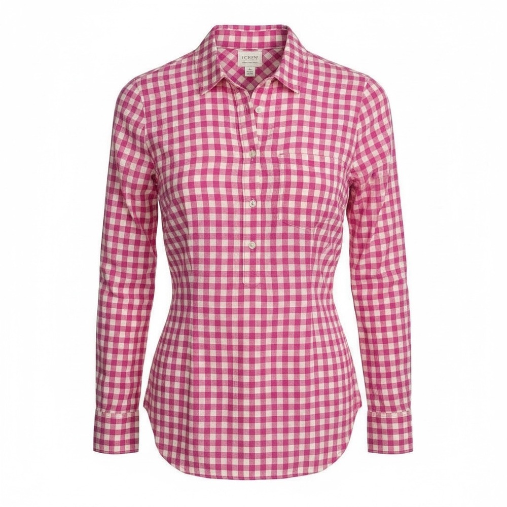 J Crew Gingham Button Down Womens XS Pink Boy Fit Long Sleeve Plaid Cotton Shirt